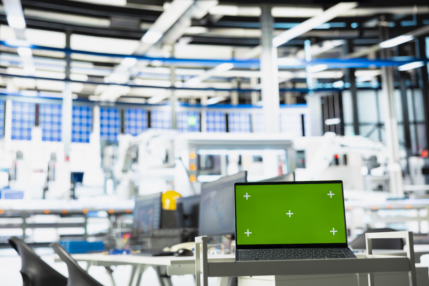 Isolated screen monitor in photovoltaics factory used to oversee performance