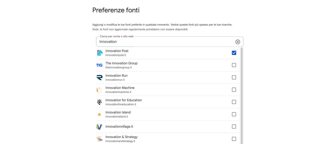 Fonti preferite Google