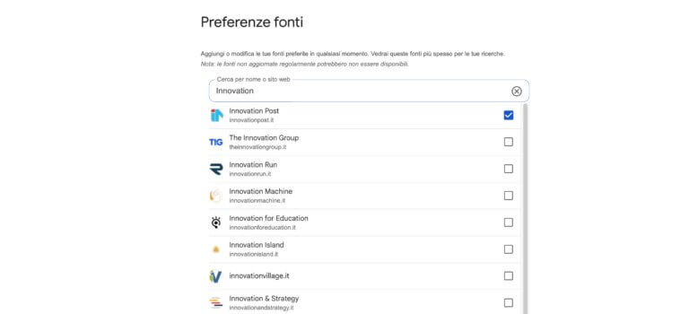 Fonti preferite Google