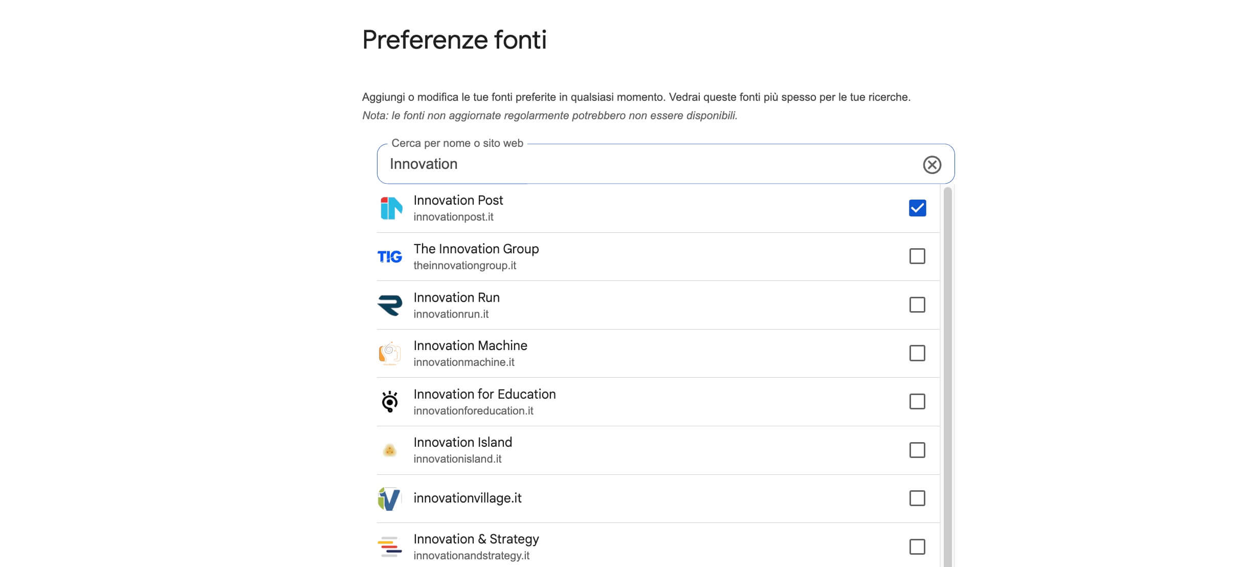 Fonti preferite Google