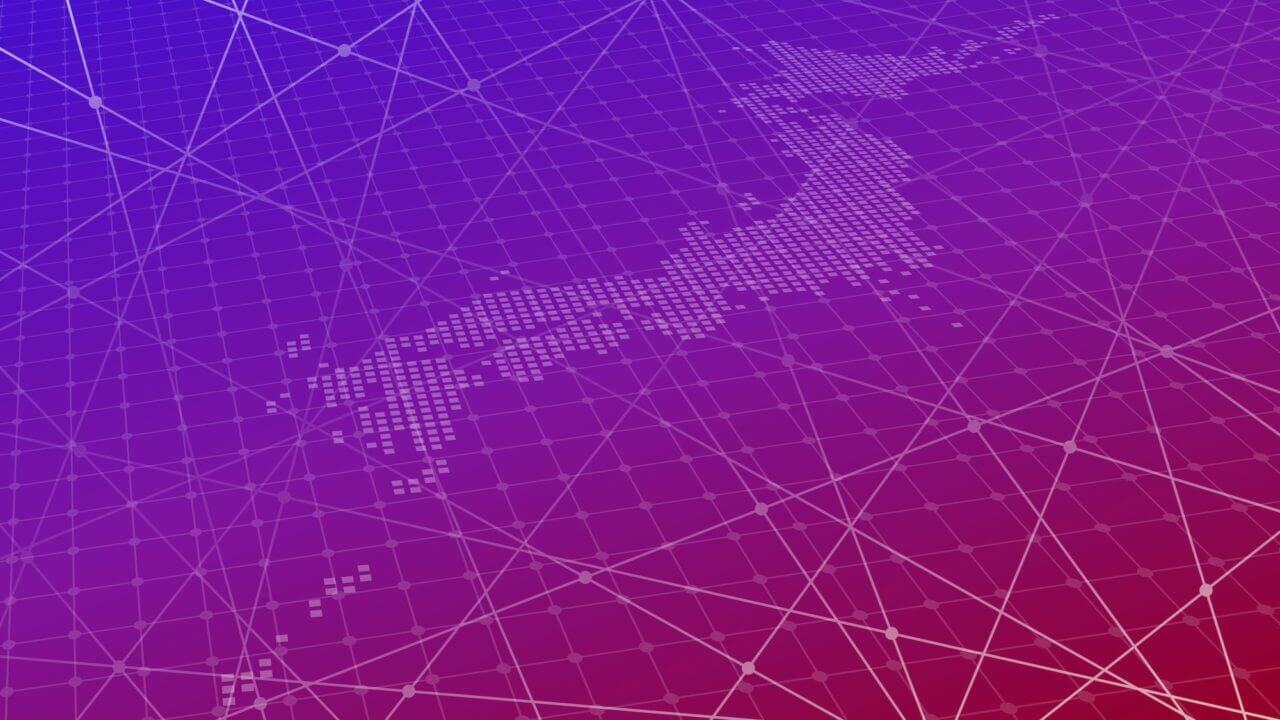 Digital gradient background of Japan map.